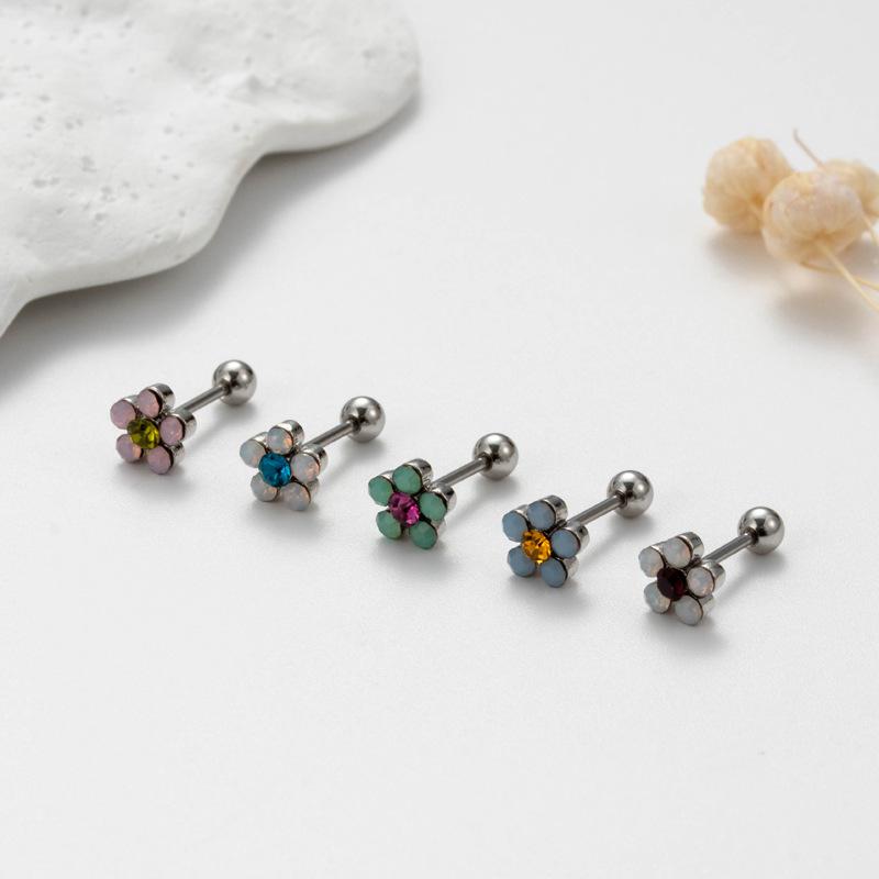 Flower Stainless Steel Trade Puncture Screw Twisted Ball Ear Nail Ear Bone Nail Rod Thin Colored European and American Foreign