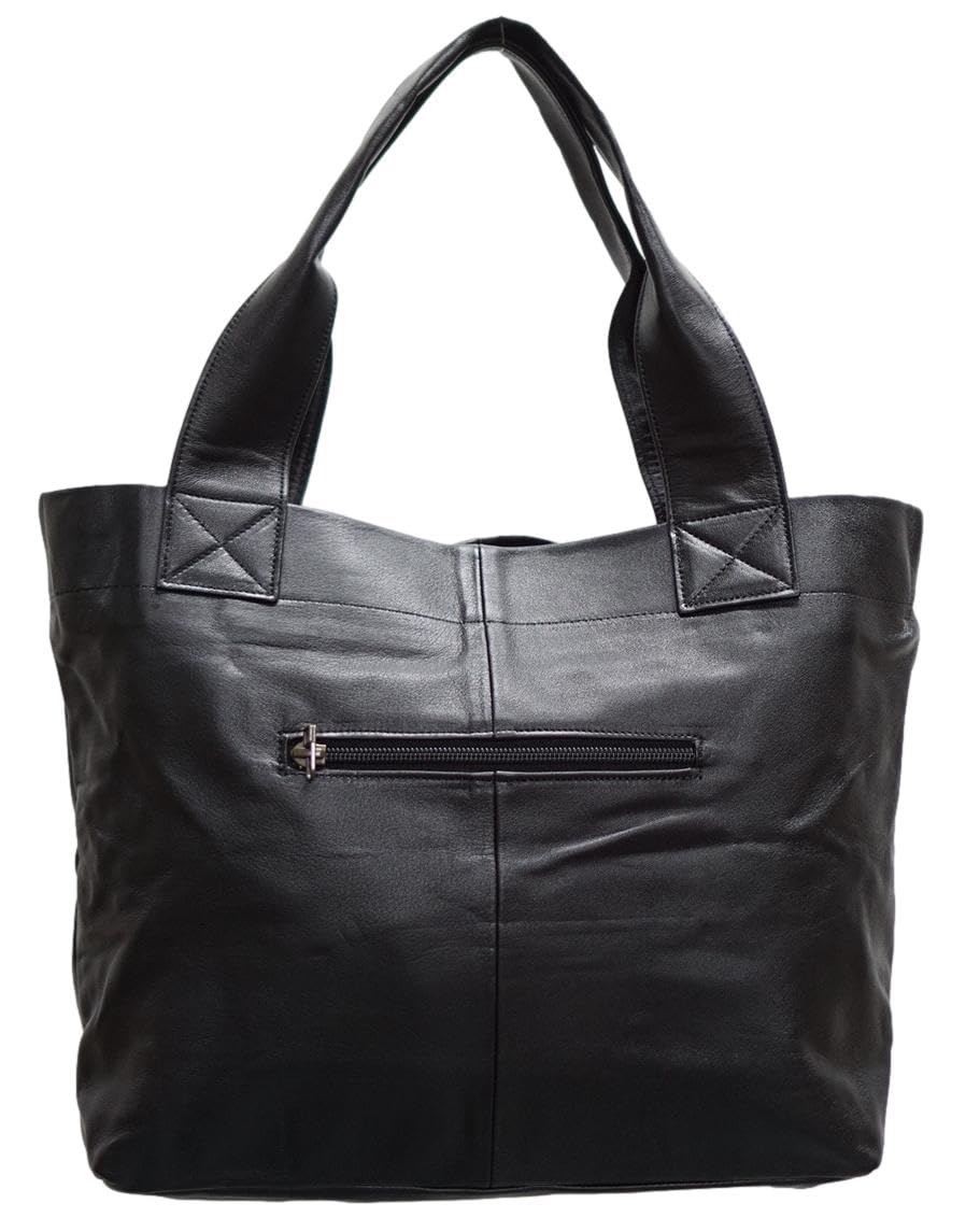 

Sleeping Sheep Soft Genuine Sheep Leather Tote Bag with Bottom IC Card Pocket (Black) чорний