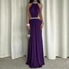 Sexy Woman Style Elegant Temperament Splicing Hollow Backless Neck Dress European and American Fashion Dinner Dress Long Dress