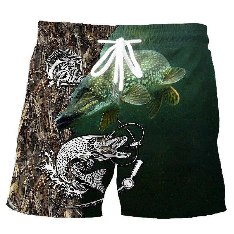 Men's Fishing Shorts Summer 3d Fish Printed Beach Fashion Casual Mens Shorts Men's Comfortable and Breathable Drawstring Shorts