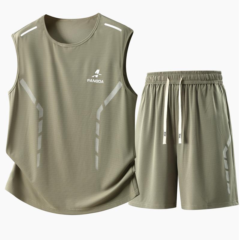 

Men s Plus Size Quick Dry Tank & Shorts Set, Breathable Athletic Summer Outfit (5XL-12XL) 12XL(160kg-170kg) хакі
