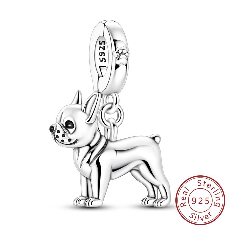 925 Silver Teddy Poodle Dog Cat Charms Beads Pendant Universal Buckle Fit Bracelet DIY Jewelry Gift