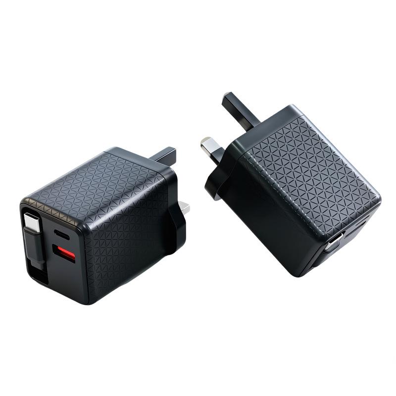 65W GaN-Ladegerät mit einziehbarem Kabel, Multi-Port-Schnellladegerät für Handys & Tablets.