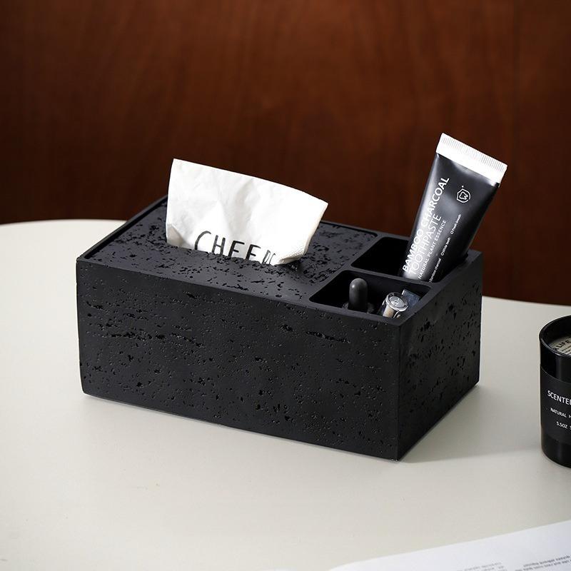 

Multifunctional Tissue Box Luxury Wabi-sabi Style Tissue Boxes Minimalist Household Organization Napkin Box Kitchen Storage чёрный