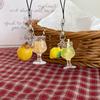Miniature Drink Cup Keychain with Fruit Pendant Beaded Keyring Bag Accessories Gift for Women and Girls