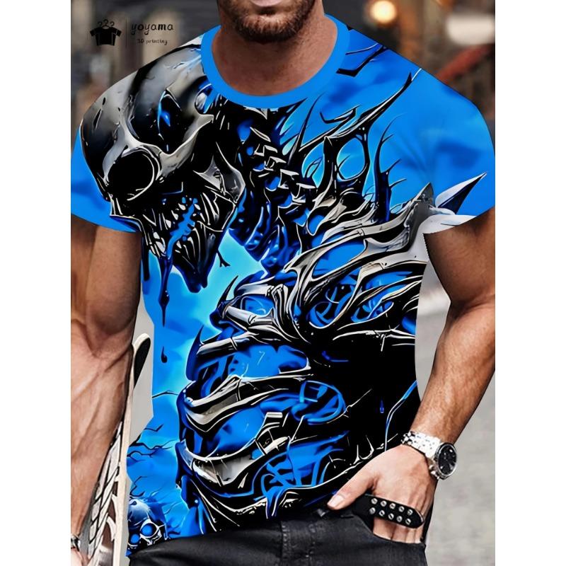 Fashion 3D Skull New Printed T-Shirt Men's Summer Outdoor Men's Short Sleeve Tee Round Neck
