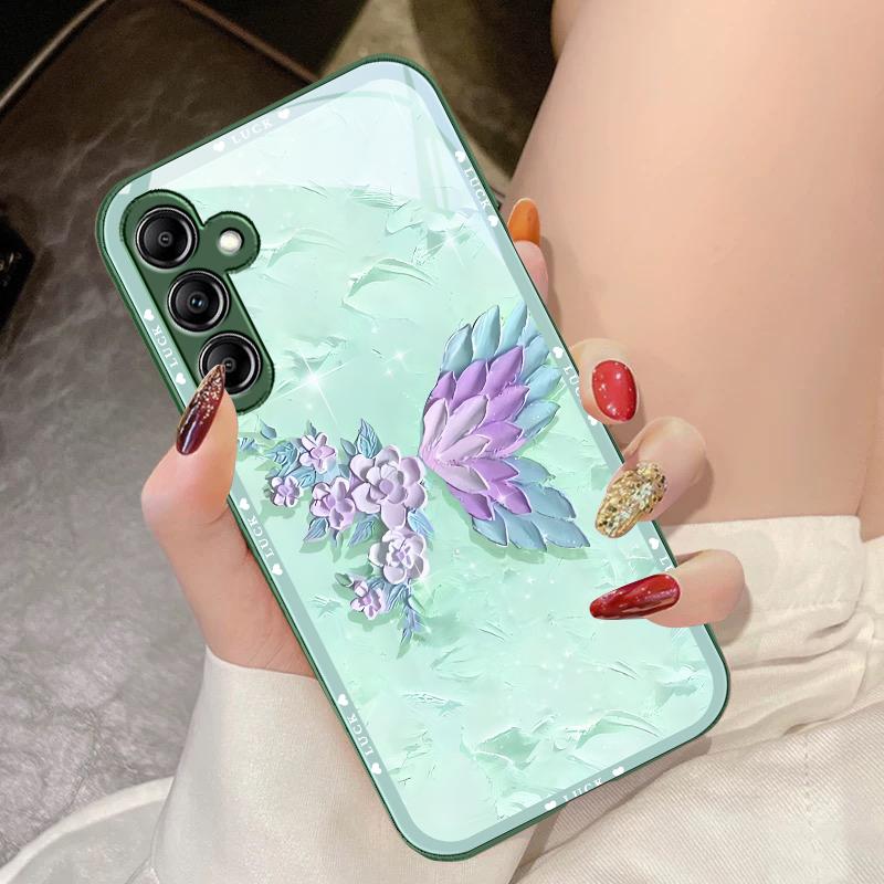 Blumenförmiges Schmetterlings-Glas-Handyhülle für Samsung Galaxy A14 4G 20 30 52 20S 21S 22 A32 33 34 42 50 51 53 54 70 71 72 73 5G