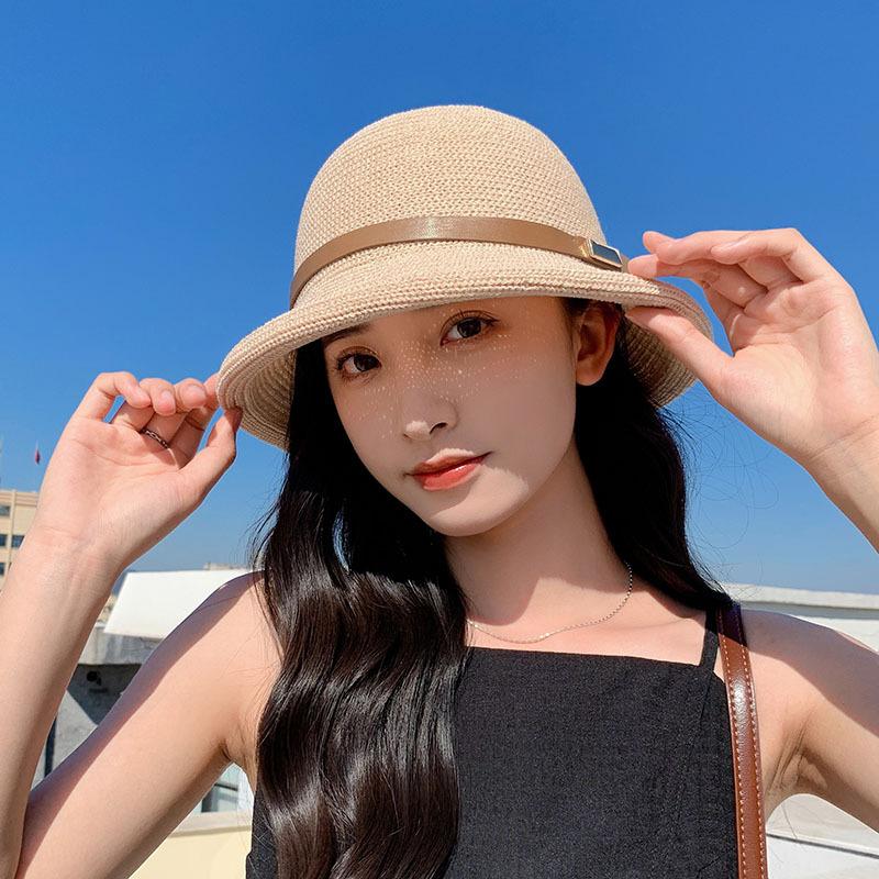 Hollow linen bucket hat women's fashion versatile basin hat summer sun protection visor hat
