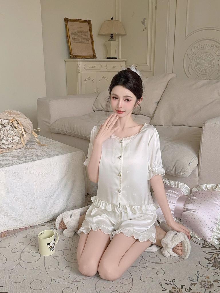 New pajamas women's spring and summer new jacquard national style retro court style high-end loungewear short-sleeved shorts