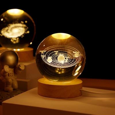 3D Galaxy Carved Crystal Ball Night Light with Wooden Base - Luminous Ornament Birthday Gift