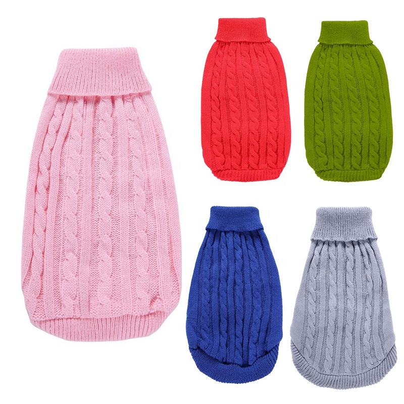 Solid Color High-Neck Cable Knit Eco-Friendly Pet Sweater Warm Autumn/Winter Pullover Dogs Cats 12 Vibrant Hues Simple Soft