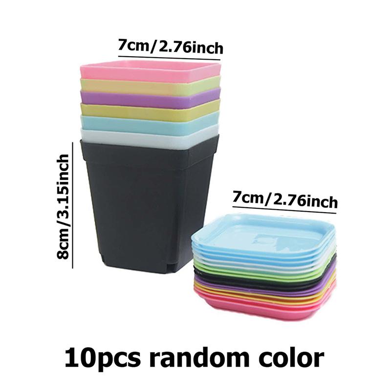 10PCS Gardening Mini Small Square Pot Seven Colors Flower Pot Succulent Pot Little Black Square Plastic Pot Seedling Tray TMZ
