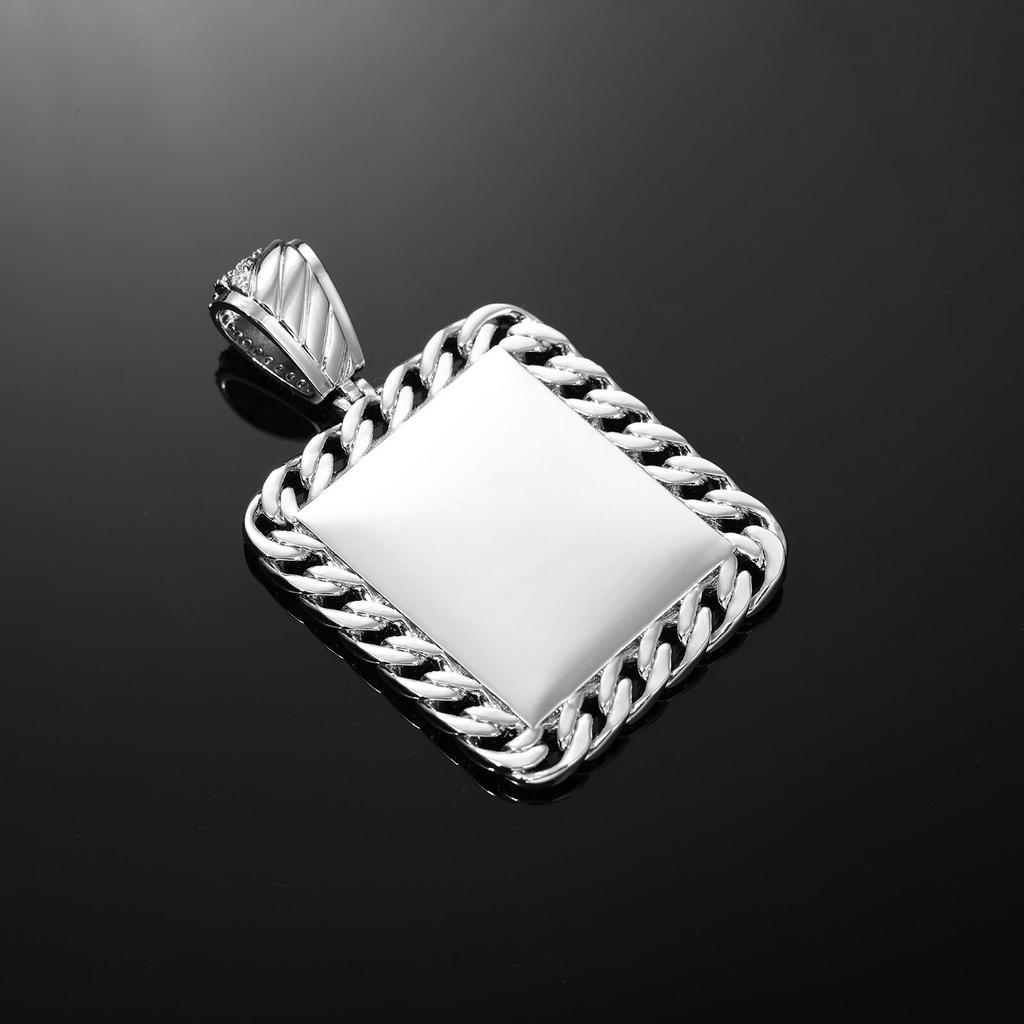 European-American DIY Memorial Pendant: Square Photo Frame Zircon Hip Hop Necklace