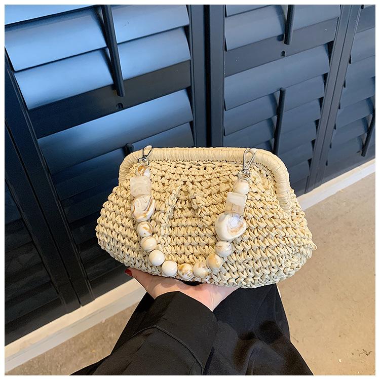 2025 Summer New Straw Weaving Crossbody Bag Fashionable and Casual Shell Bag Women's Shoulder Bag with Excellent Texture