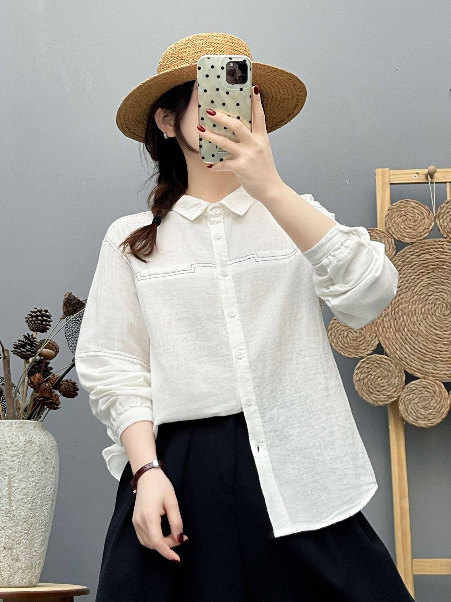 Spring Cotton Long Sleeve Women s Loose Contrast Stitching Slimming Stylish Casual Shirt M белый