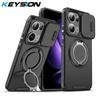 KEYSION 360° Ring Stand Phone Case for OPPO Reno13 Pro 5G Slide Camera Protection Magnetic Shockproof Cover for OPPO Reno13 F 5G