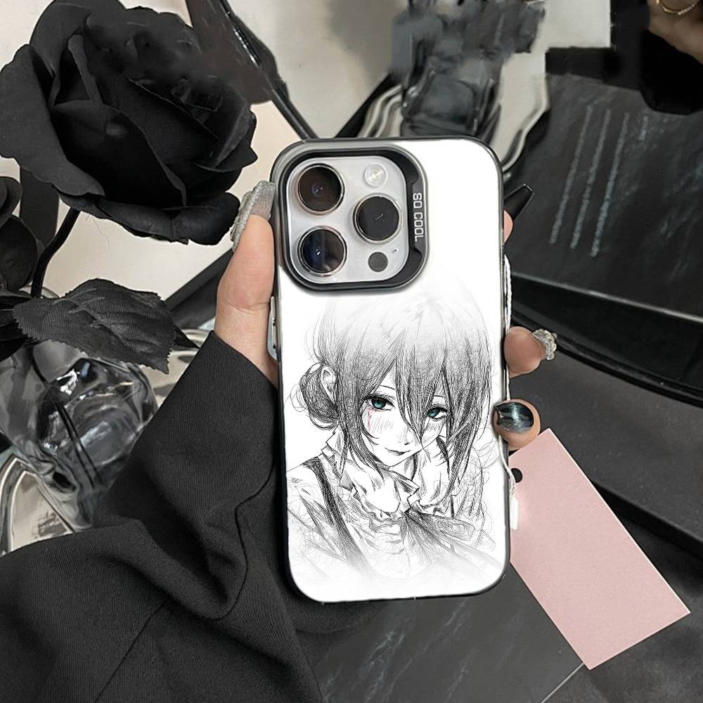 K-Reze C-Chainsaw Man Etui na Telefon Dla iPhone17, 16,15,14,13,12 Pro Max białe Cukierkowe Matowe Odporne na Wstrząsy Pokrowiec