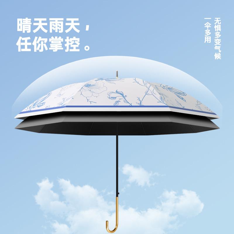 8 Bone fiber long-handled umbrella Small fresh and creative vinyl straight rod curved handle umbrella Sunscreen umbrella