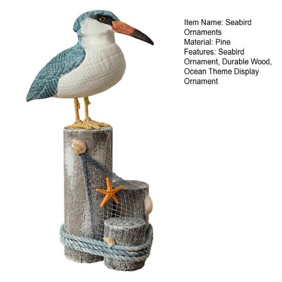 Wooden Seabird Ornaments Ocean Theme Decorative Figurine with Starfish And Hemp Rope Decor Desktop Accent for Home