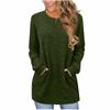 Women's Fashion Loose-Fit Round Neck T-Shirt Colour Pocketed Long-Sleeved Top