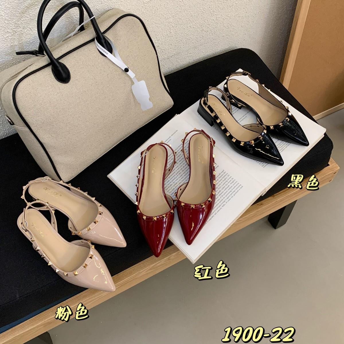 

2025 new pointed one-word with rivets rear empty thick heel shallow mouth versatile OL single shoes 39 червоний