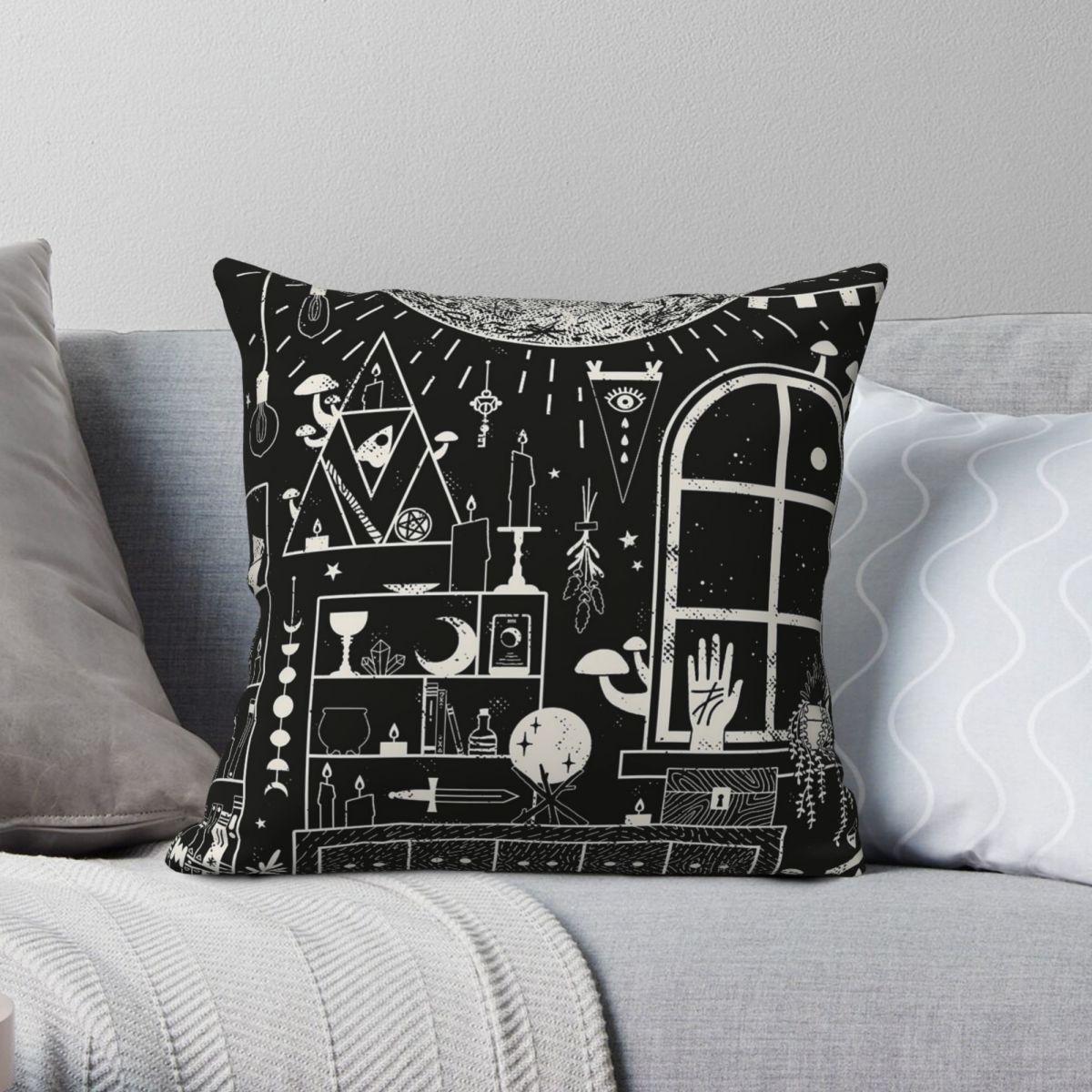 Green Harvest Unisex Witch Room Moon Altar Square Pillowcase Polyester Linen Velvet Creative Zip Decor Pillow Case Bed Cushion Cover 45X45