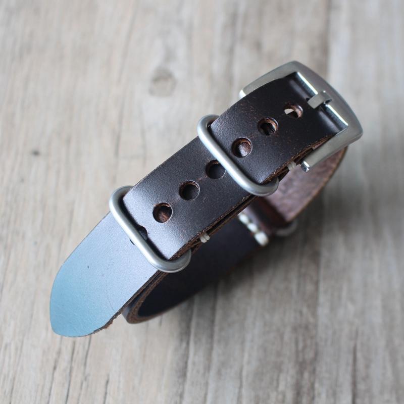 MERJUST 20mm 22mm 24mm Black Brown Blue Army Watch Strap Handmade Crazy Horse Leather Watch Band Zulu Seiko Wristband