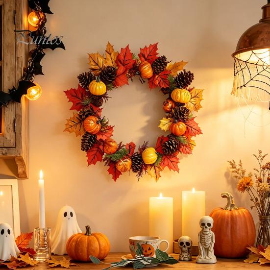 Autumn Theme Party Supplies Thanksgiving Day Wall Sticker, Pumpkin/Pinecone/Leaf Print Garland Shape Waterproof PVC Fall Window Clings Decal,