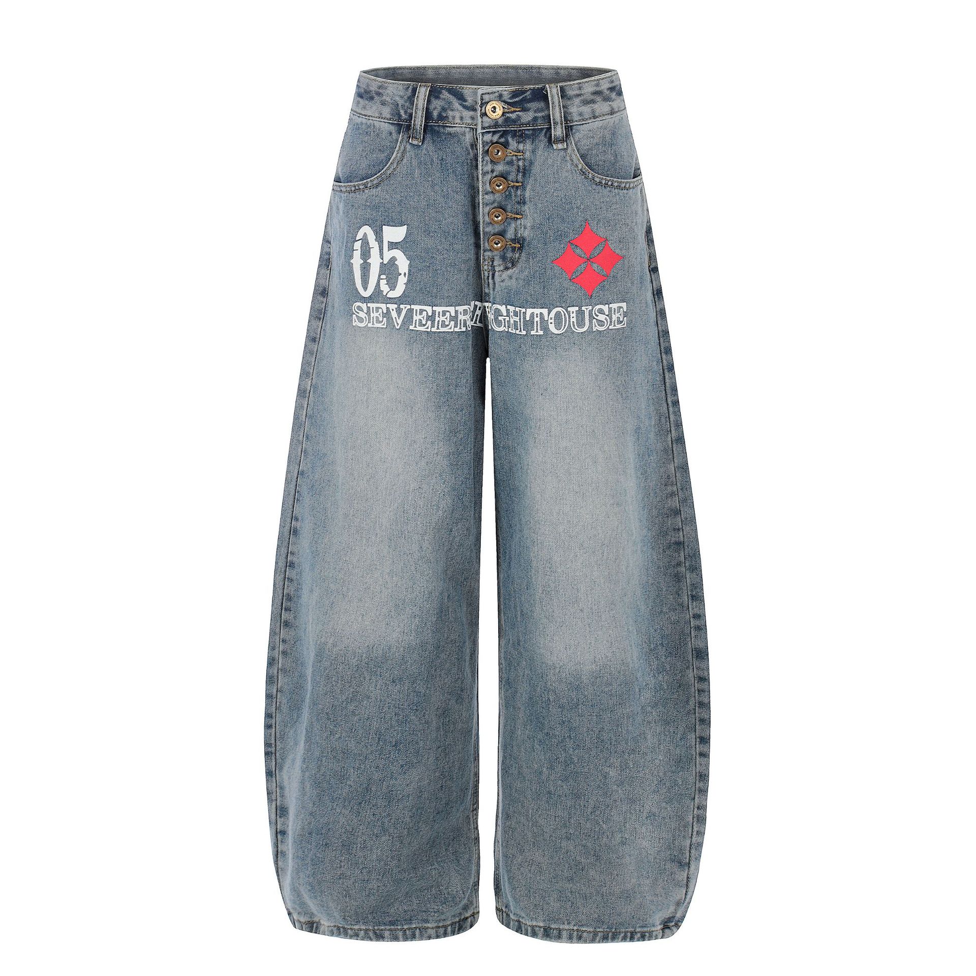 European and American scimitar pants retro loose jeans locomotive personality ruffian handsome wide-leg pants men S
