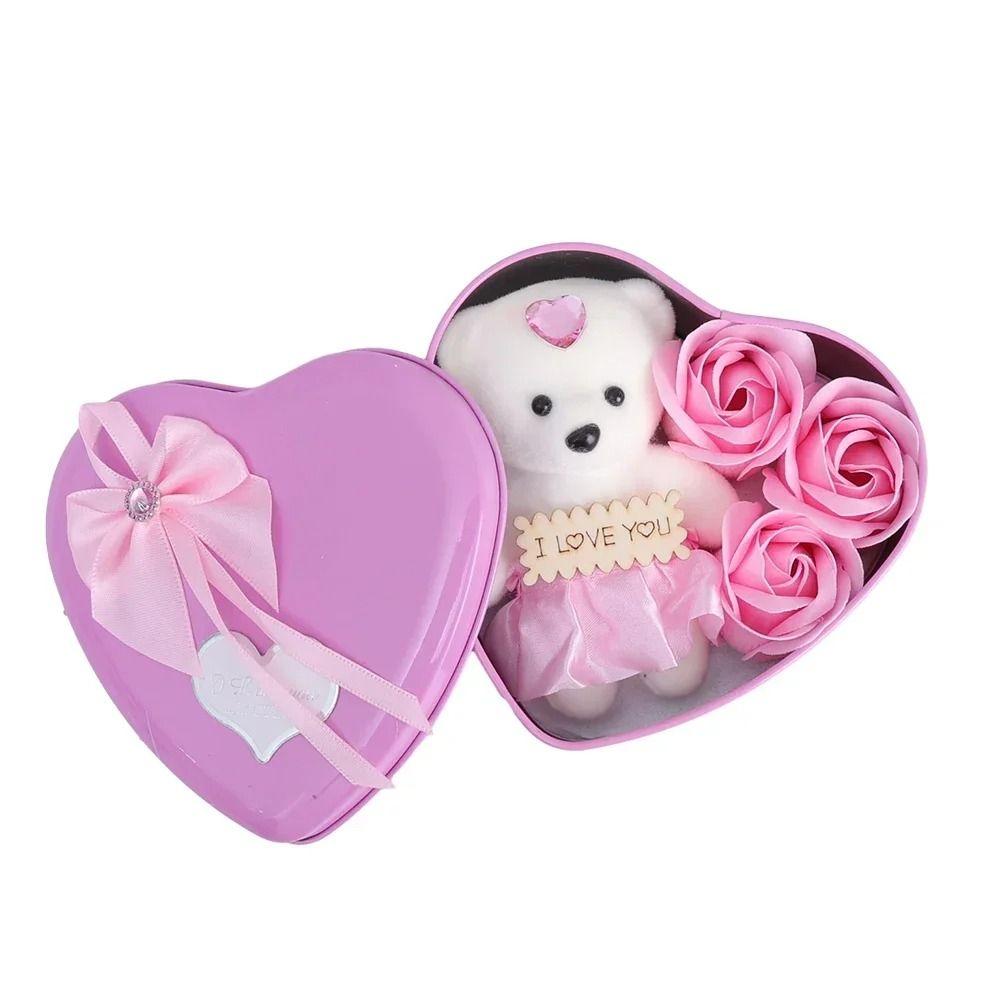 

Heart-shaped Box Bear Rose Gift Box Iron Box Foam Bears Bouquet Girlfriends рожевий