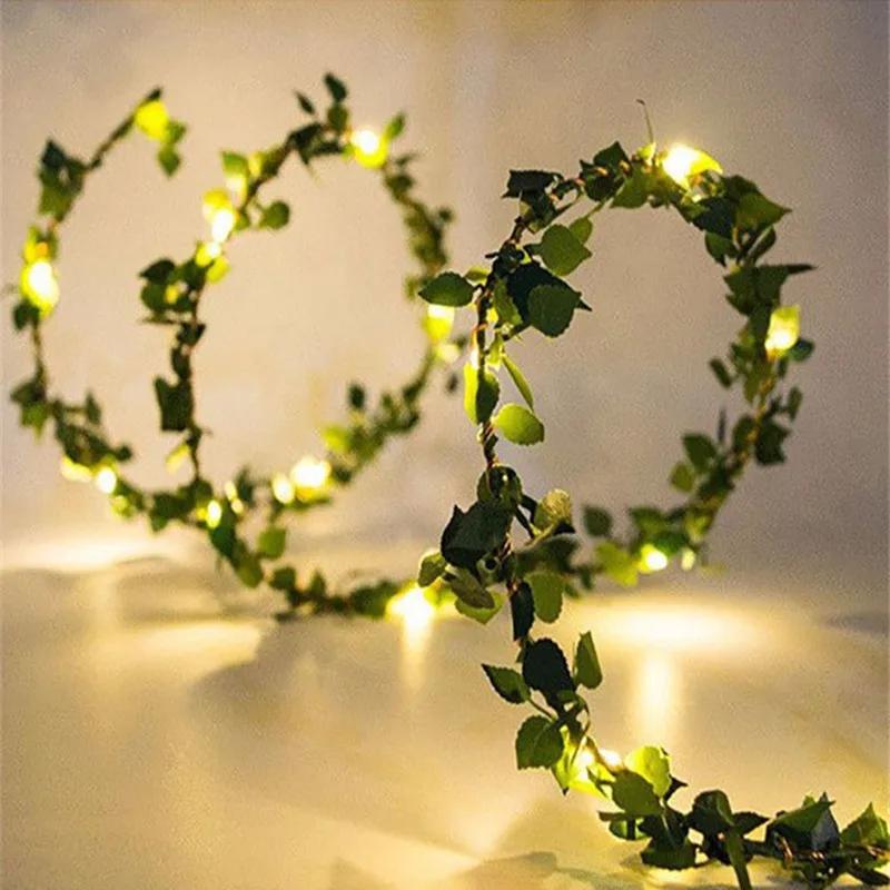 Outdoor Tiny Leaf LED Copper Wire Fairy String Lights Garland Christmas Decorations for Home New Year Wedding Garden Street Lamp