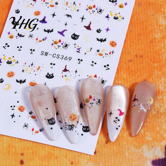 DIY Manicure Stickers Halloween Nail Art Stickers, Cartoon Pumpkin Ghost Bat Decals for Waterproof Decorations, Self-Adhesive Holiday Women