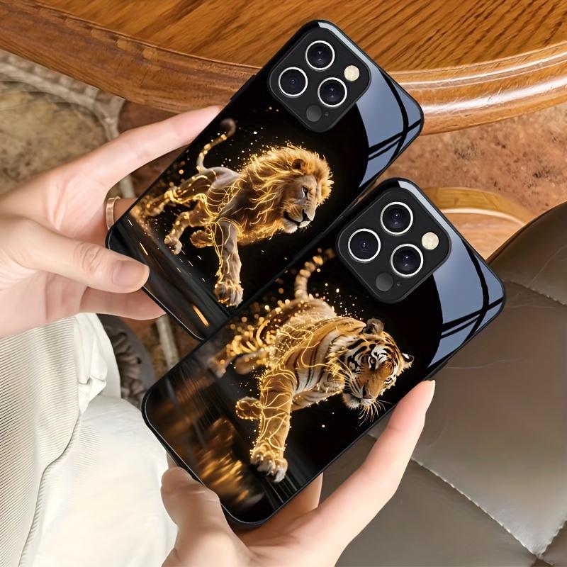 Laufender Löwe Hartglas Handyhülle geeignet für iPhone 17 16 15 14 13 12 11 Pro/Max/Plus Sturzfest und stoßfest Rückseite