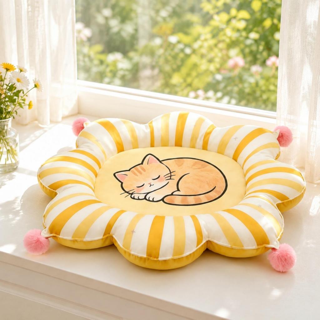 Pet Bed Cushioned Round Flower-Shaped Cat Lightweight for Bedrooms
