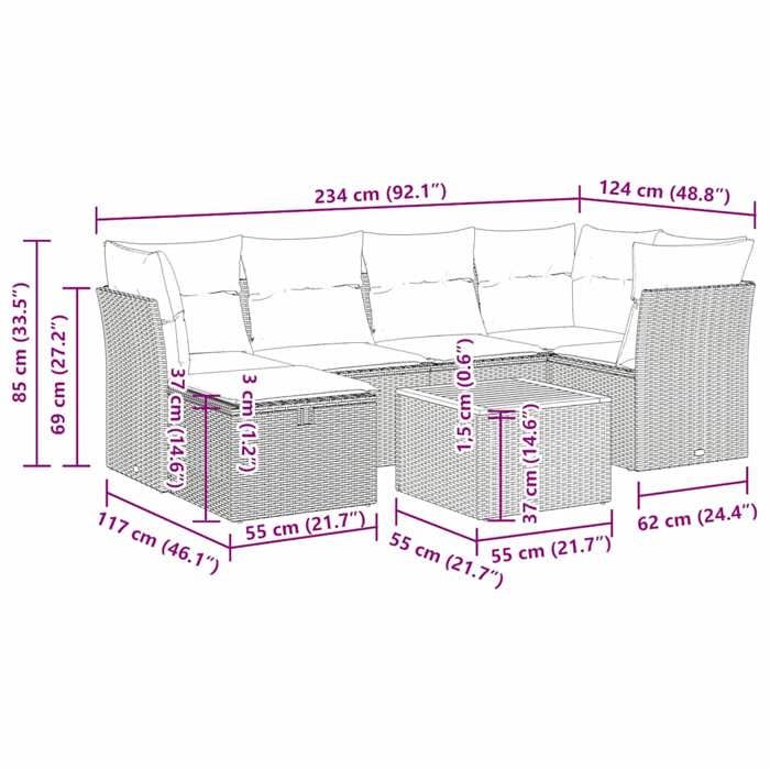 VidaXL Salon de jardin 7 pcs avec coussins noir résine tressée 3325759