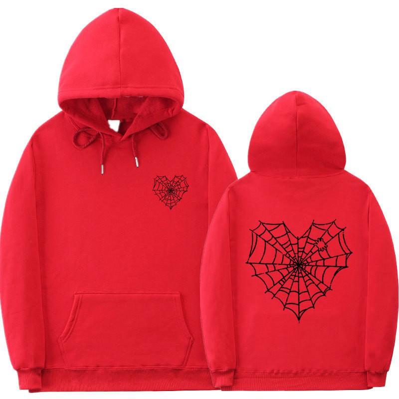 Gothic Spiderweb Print Hooded Sweatshirt Unisex Oversized Pullover With Ribbed Hem Fall