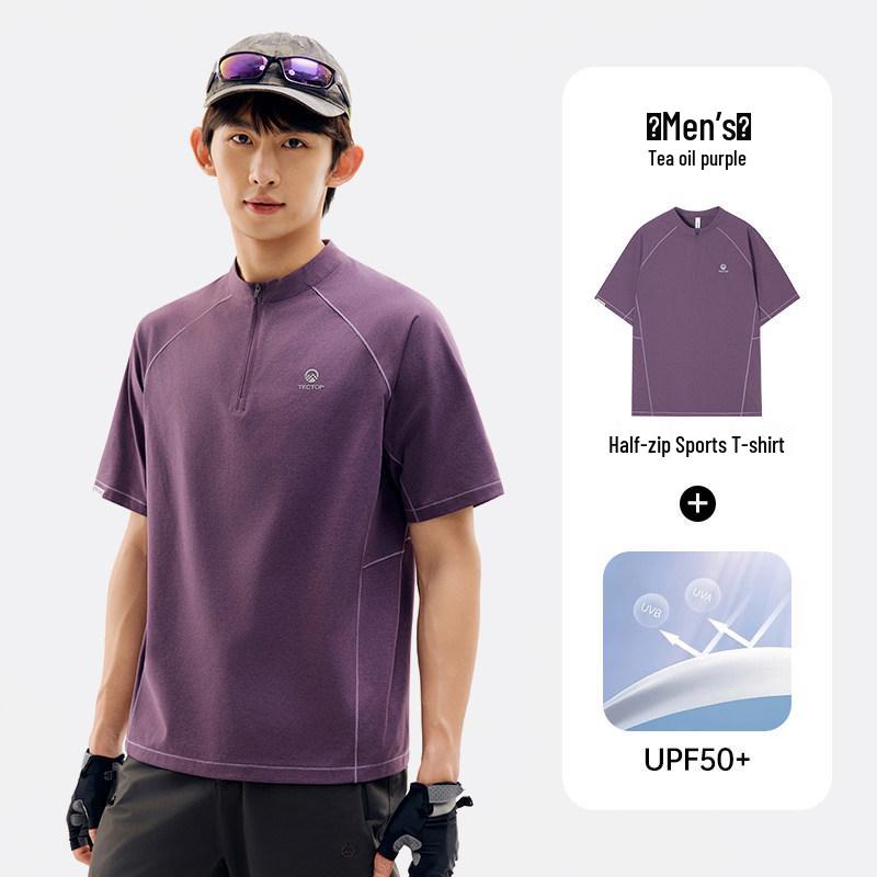 Tantuo Men s UPF50 Quick-Dry Antibacterial Sports T-Shirt - Short Sleeve, Lightweight, Breathable, Half-Zip 3XL