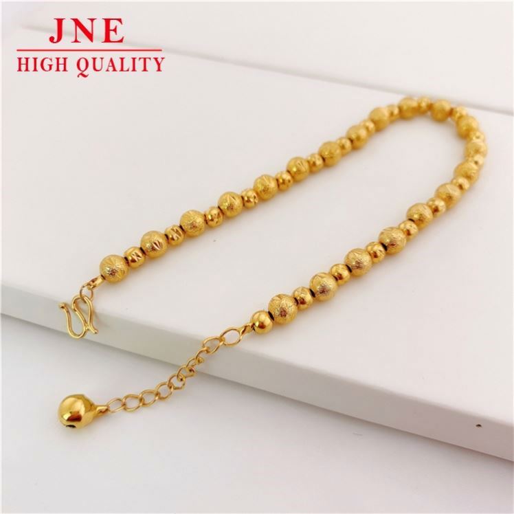 Glossy Imitation 3D Hard Pure Couple's Gold Plated Carven Design Lucky Round Beads Gold-Plated Bracelet