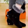 New Comfortable Low-heeled Small Short Boots, Fleece Autumn and Winter Fluffy Shoes, Round Head Suede Matte Soft Leather and Ankle Boots