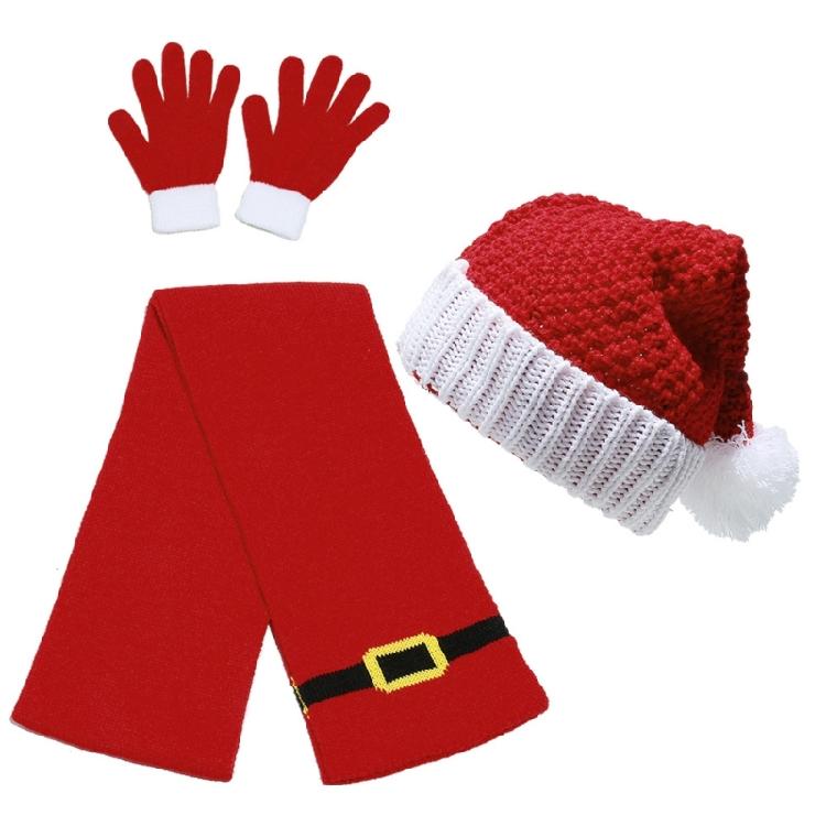 Holiday Themed Scarf Hat Knitted Caps Scarf Gloves Set Christmas Warm Hat for Family Gathering and Party 1