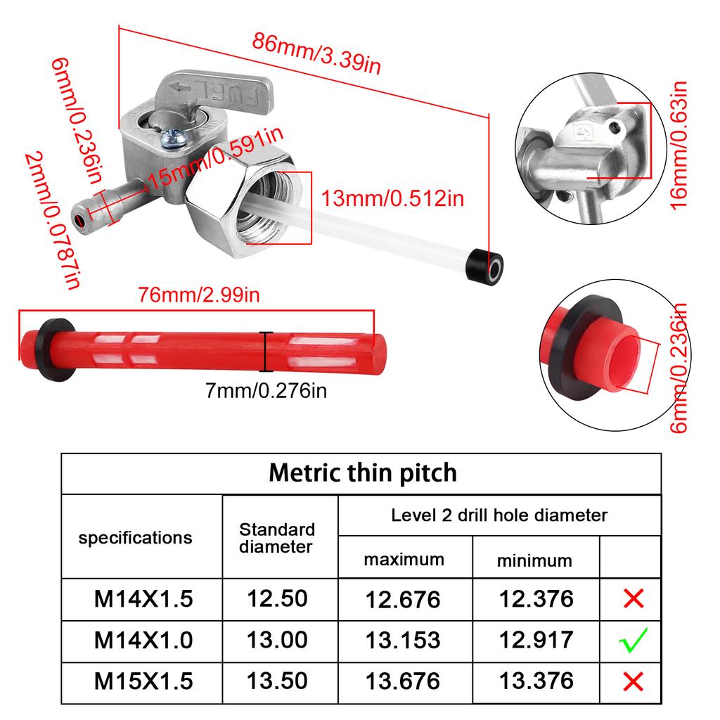 Fuel Petcock Valve Tap Gas Fuel Tank Switch M14*1 for Honda ATC185 ATC200 XL75 XR75 XR80 XR100 CRF50 XL125 CG125 Z50R NC50 NA50 Fuel Filters5