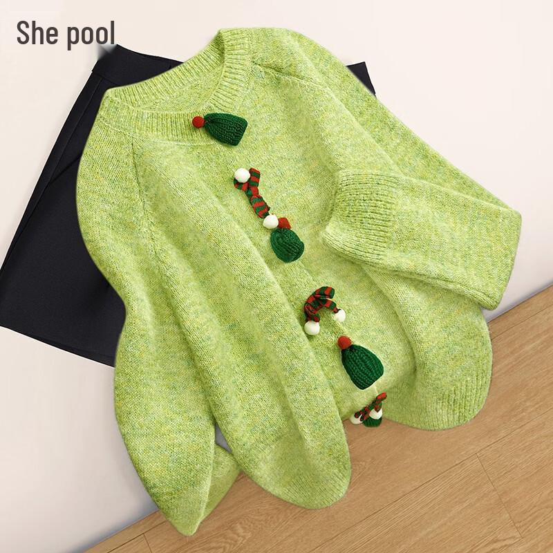 

Women s Lamb Wool Blend Round Neck Knit Cardigan One Size