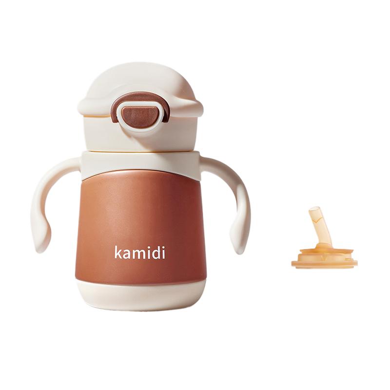 

Детская чашка-поильник с трубочкой для обучения питью, детская чашка для питья молока, термокружка из нержавеющей стали 316, для маленьких месяцев, с привлекательным внешним видом 280ML коричневый