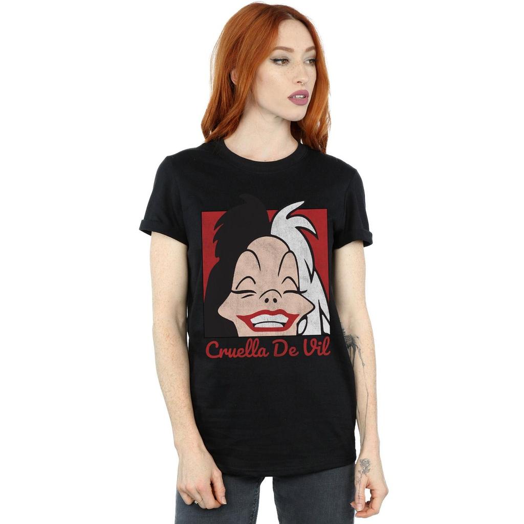 Disney Womens/Ladies Cruella De Vil Cropped Head Cotton Boyfriend T-Shirt