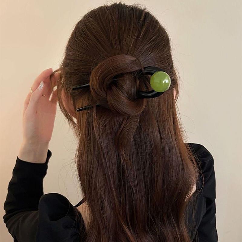 Chinesischer Stil Runde Perle U-förmige Haarnadel Retro Wellenförmige Haarstäbchen für Frauen Acryl Kopf Gewickelte Haare Haarnadel Zubehör