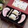 Set di Tazza da Caffè e Sottotazza in Ceramica Retro di Alta Gamma con Scatola Regalo per il Tè del Pomeriggio
