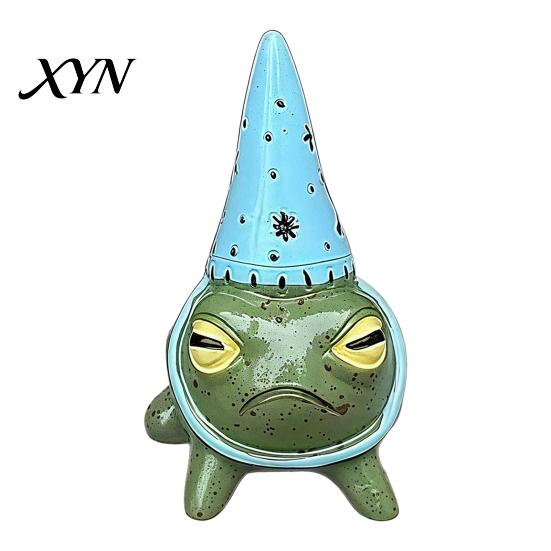 Animal Garden Statues Miniature Frog Figurine, Little Statue with A Party Handmade Sculpture Hat, Decorative Resin Ornament for Outdoor Courtyard