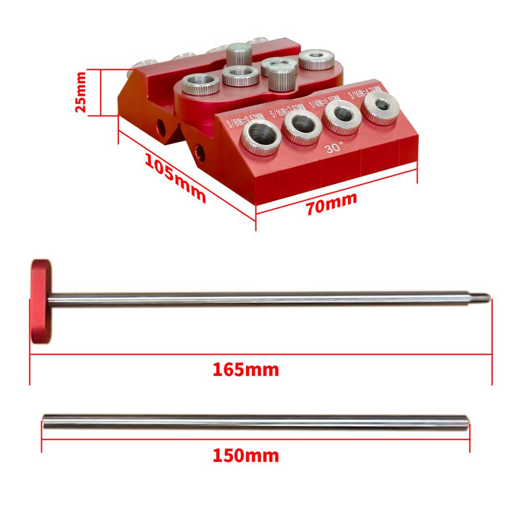 30°/45°/90° Aluminum Pocket Hole Jig Kit, Multi-Angle Drill Guide Set With Dual Extension Positioning Rods for Woodworking DIY