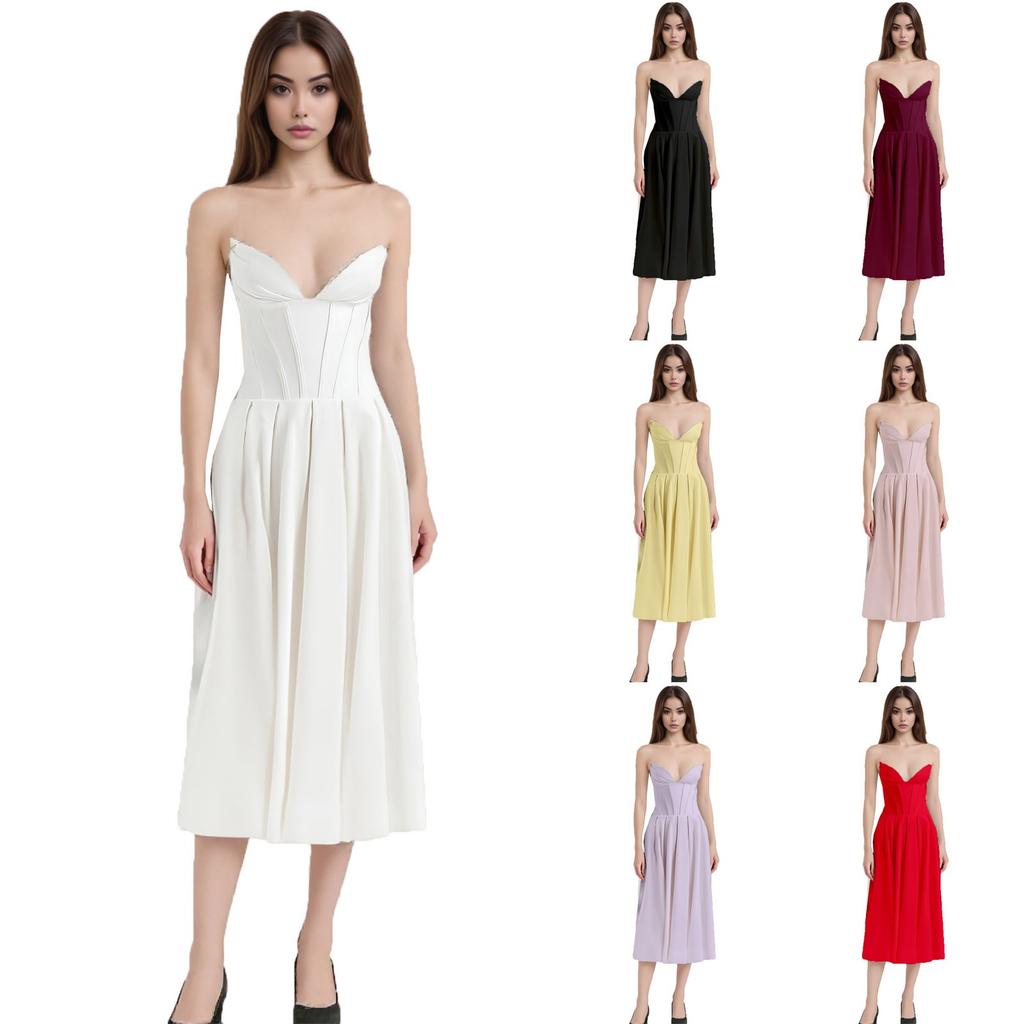 Ladies Summer Temperament With Breast Fish Sexy Slim Fishtail Fishtail Skirt Long Solid Color Dress