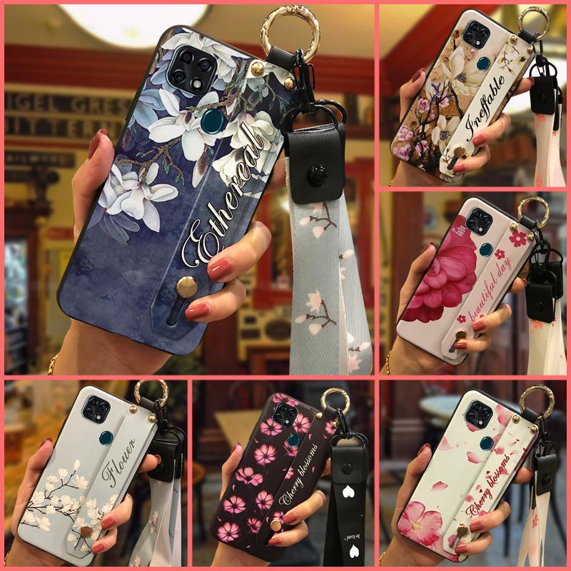 Flower Wrist Strap Phone Case For ZTE Blade 20 Dirt-resistant Lanyard Back Cover Soft Case Wristband Anti-dust Ring